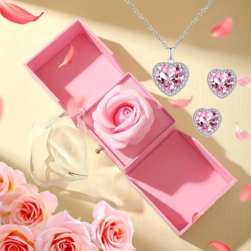 Elegant Heart Pendant and Earrings Set with  Zirconia